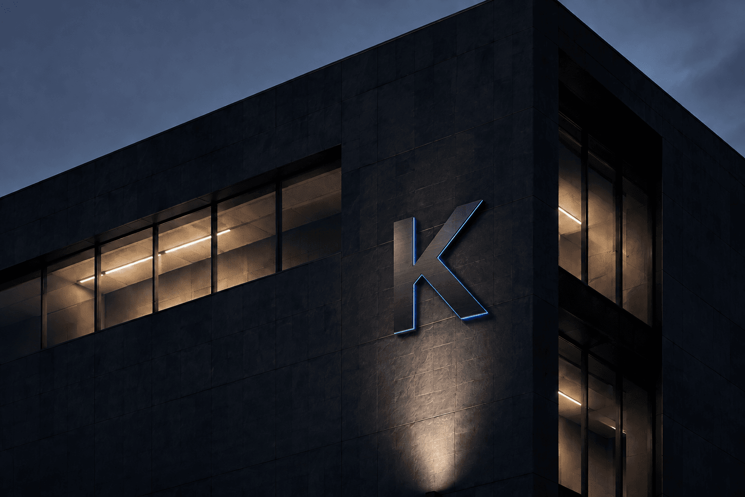 Moderne Fassade mit einem fest montierten K als Zeichen für Koerner Digital